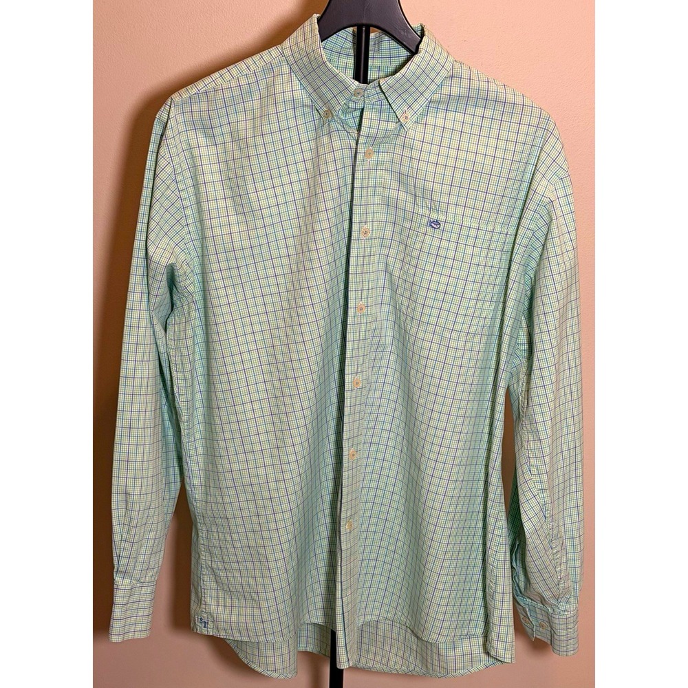 Southern Tide Plaid Button-Down Long Sleeve Button-Up Shirt Green L  Perfect